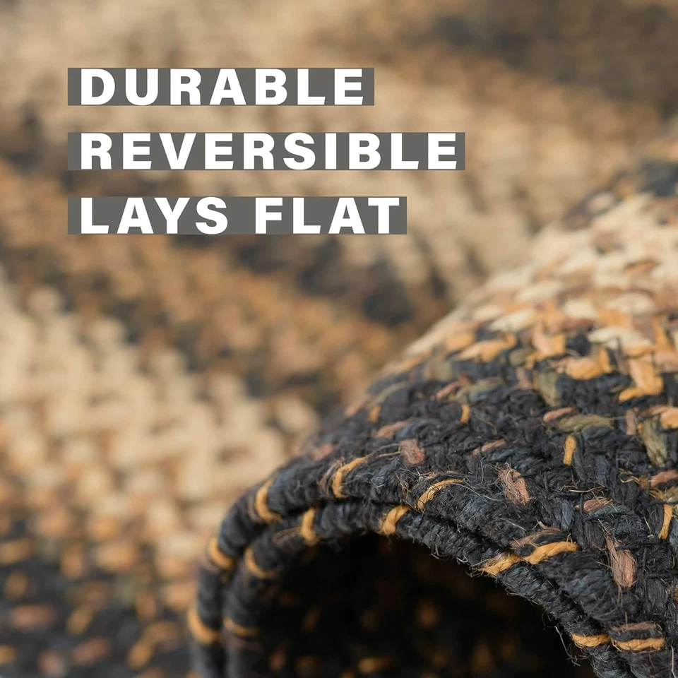 Kilimanjaro Black and Tan Jute Braided Oval Rugs, 16X24 - Warm Primitive Decor, - Image 4 of 4