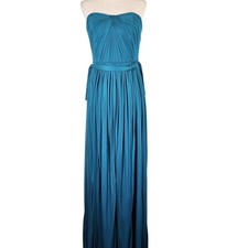 NWT David's Bridal Dress Womens 4 Blue Strapless Pleated Chiffon Maxi Gown