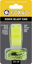 Fox 40 Sonik Blast CMG 3-Chamber Pealess Whistle + Lanyard, Neon Yellow