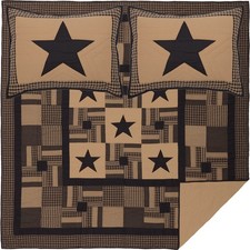 New Primitive Patchwork Quilt BLACK STAR QUILT QUEEN Set With Shams