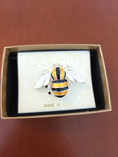 Vintage Enamel Bumblebee Brooch Pin - Silver Tone with Rhinestones, Original Box