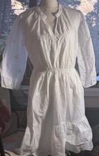 Knox Rose White Ilet Dress Boho Beach 100% Cotton Lined Size M