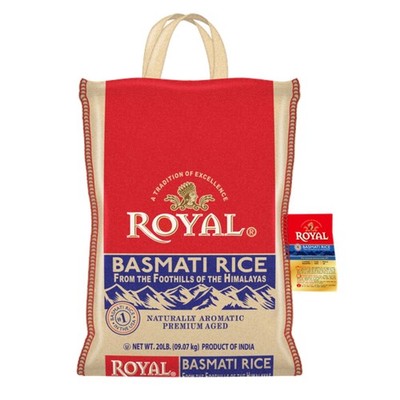 Authentic Royal Naturally Aged Indian White Basmati Rice, Long-Grain, 20 lb. Bag