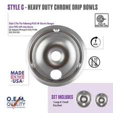 Range Kleen Style C Heavy Duty Chrome Drip Bowls, 2 Piece