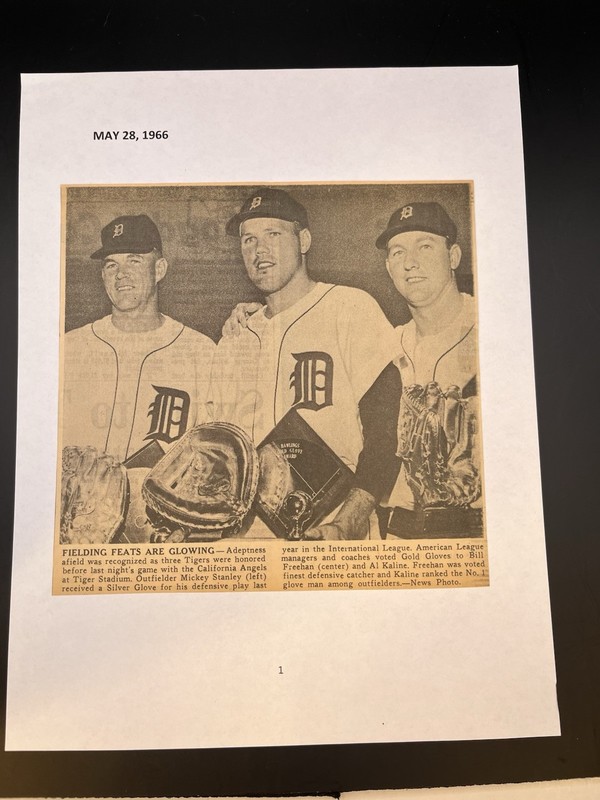 1966 Detroit Tigers Al Kaline-Bill Freehan-Mickey Stanley Newspaper Clippings-Ex