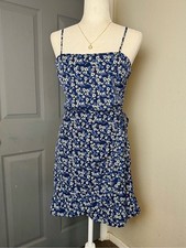 Blue Ditsy Floral Front Wrap Dress