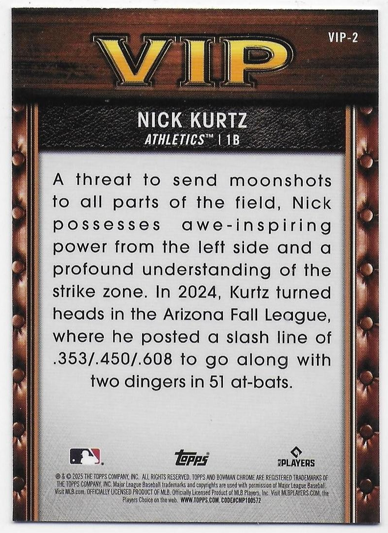 2025 Bowman Chrome Very Important Prospects #VIP2 Nick Kurtz