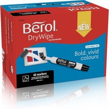 Berol Black  Whiteboard Markers - 48 PACK -Chisel Tip 2-5mm Drywipe Boards VAT
