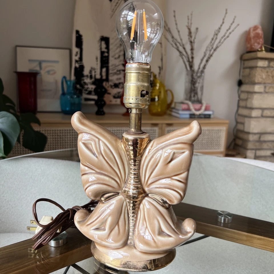 Lámpara Mariposa Años 60 Cerámica Acento Luz, FUNCIONA Cottage Core, Boho 10" De Colección Foto 2 de 4