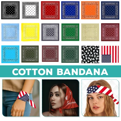 Bandana Carré 54 cm 100% Coton Écharpe Tête Cou Unisexe Couvertures Biker - Photo 1/2