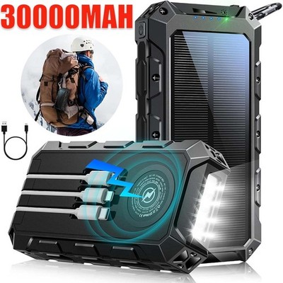 30000mAh Solar Power Bank Tragbare Akku Ladegerät Zusatzakku LED Für Handys DHL