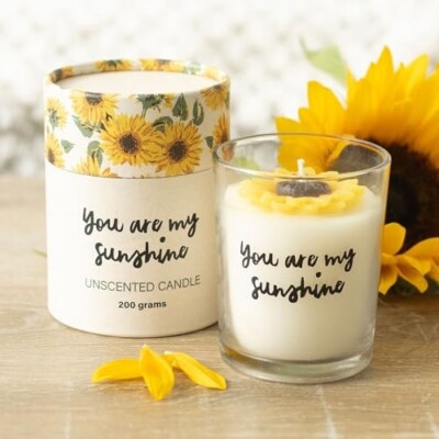 You are My Sunshine Deko Kerze, 200g, unparfümiert, 3D Sonnenblumen Design