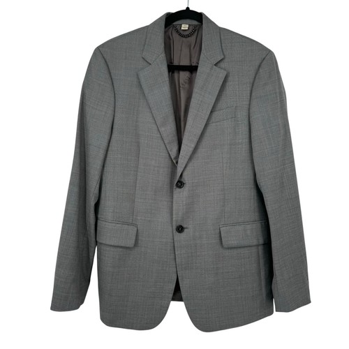 Burberry Virgin Wool 2 Button Blazer 48R Viscose Lining Made in Italy Grey