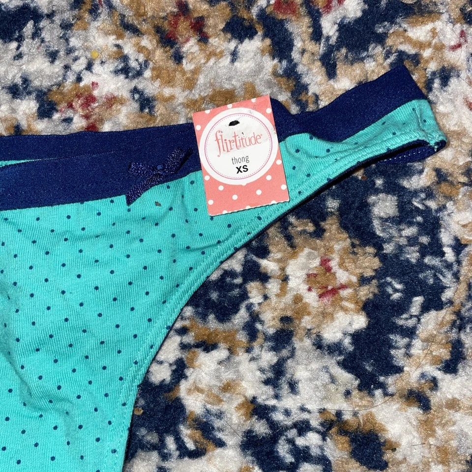 Новый с Ярлыками Flirtitude XS зеленый с синими точками и отделки стринги - Изображение 2 из 4