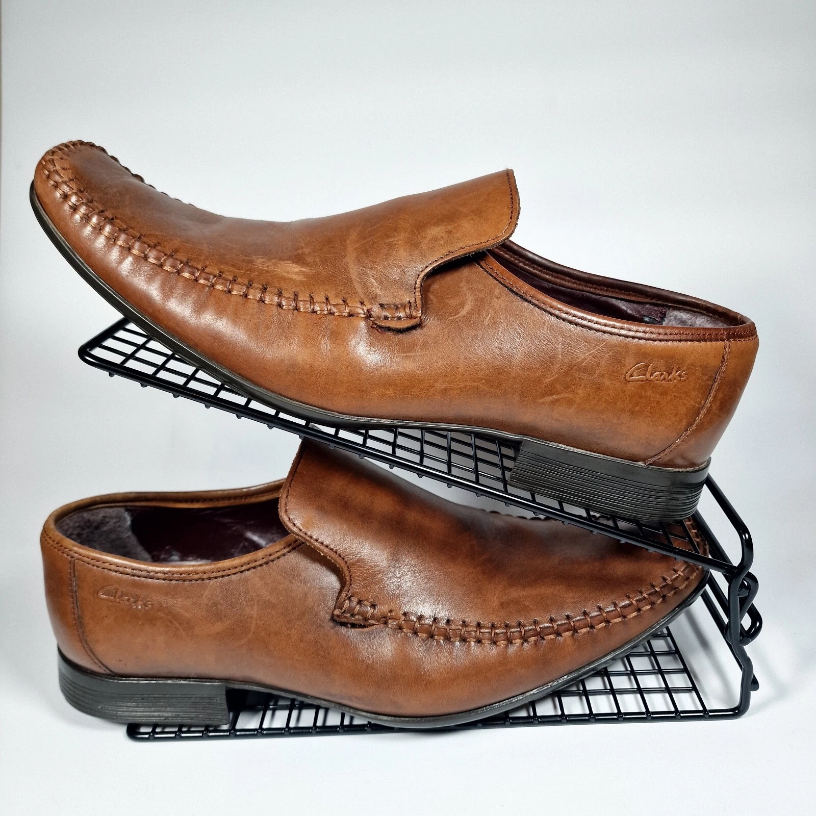 Scarpe Clarks uomo taglia 8 mocassini in pelle marrone passo ferro