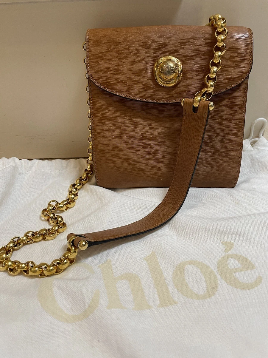 CHLOE Epi Leather Small Gold Chain Shoulder Bag in Camel Gold Tan