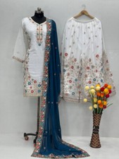 Wedding Wear Faux Georgette Top And Palazzo With Dupatta For Women  Girls