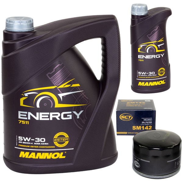 MotoröL Set Mannol Energy 5W-30 API 6 Liter + ÖLfilter FüR Nissan Opel Renault-image