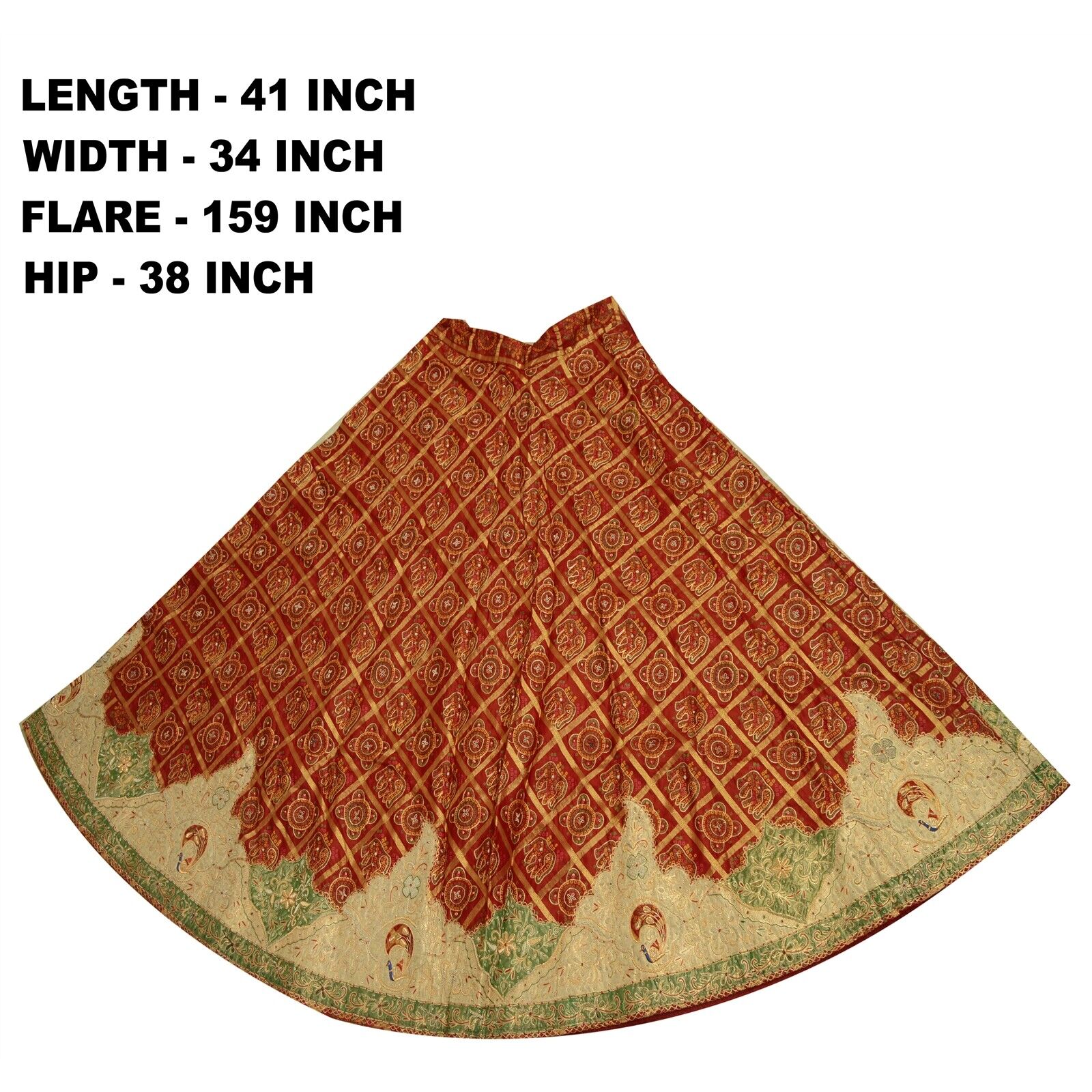 Sanskriti Vintage Long Skirt Pure Silk Red Hand B… - image 6