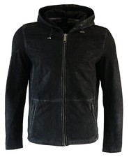 Maze Giacca di Pelle Uomo 100% Pelle di Agnello con Cappuccio Baton Nero - NUOVO