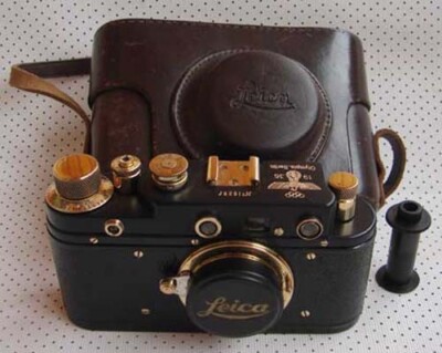 Leica III Olympia 1936 copy black-gold in leather case (Zorki copy