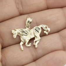 7/8" Diamond Cut Horse Pendant Real 10K Solid Yellow Gold