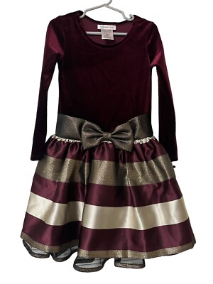 Bonnie Jean Burgundy Stretchy Velvet Top Gold Stripe Metallic Dress Size 5 | eBay Bonnie Jean Burgundy Stretchy Velvet Top Gold Stripe Metallic Dress Size 5 | eBay