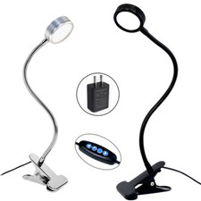 Gooseneck 5W LED Reading Light Table Clamp Lamp Stepless Dimming Switch Plug USB
