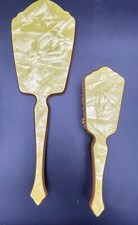 Celluloid Mirror  Brush Vanity Set Apple Juice  Pearly Vintage SEE PHOTOS
