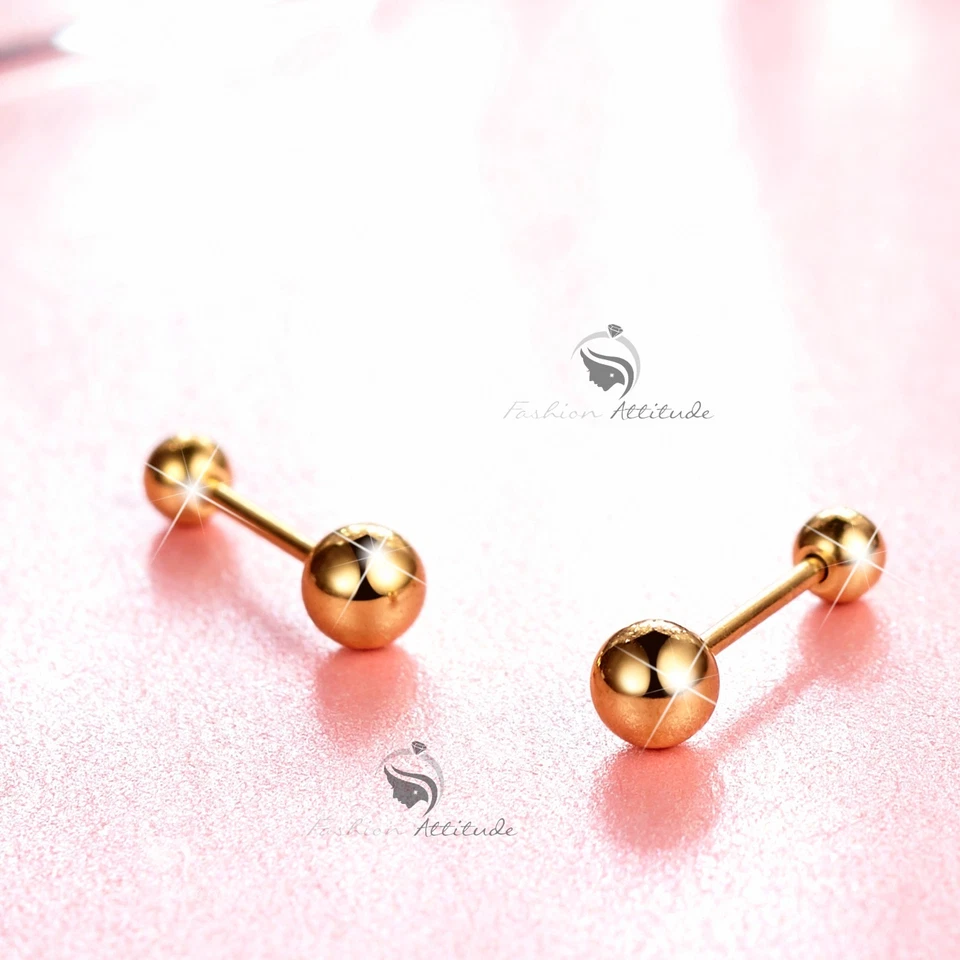 silver gold earrings stainless steel simple ball stud screw on 4mm Foto 2 de 4