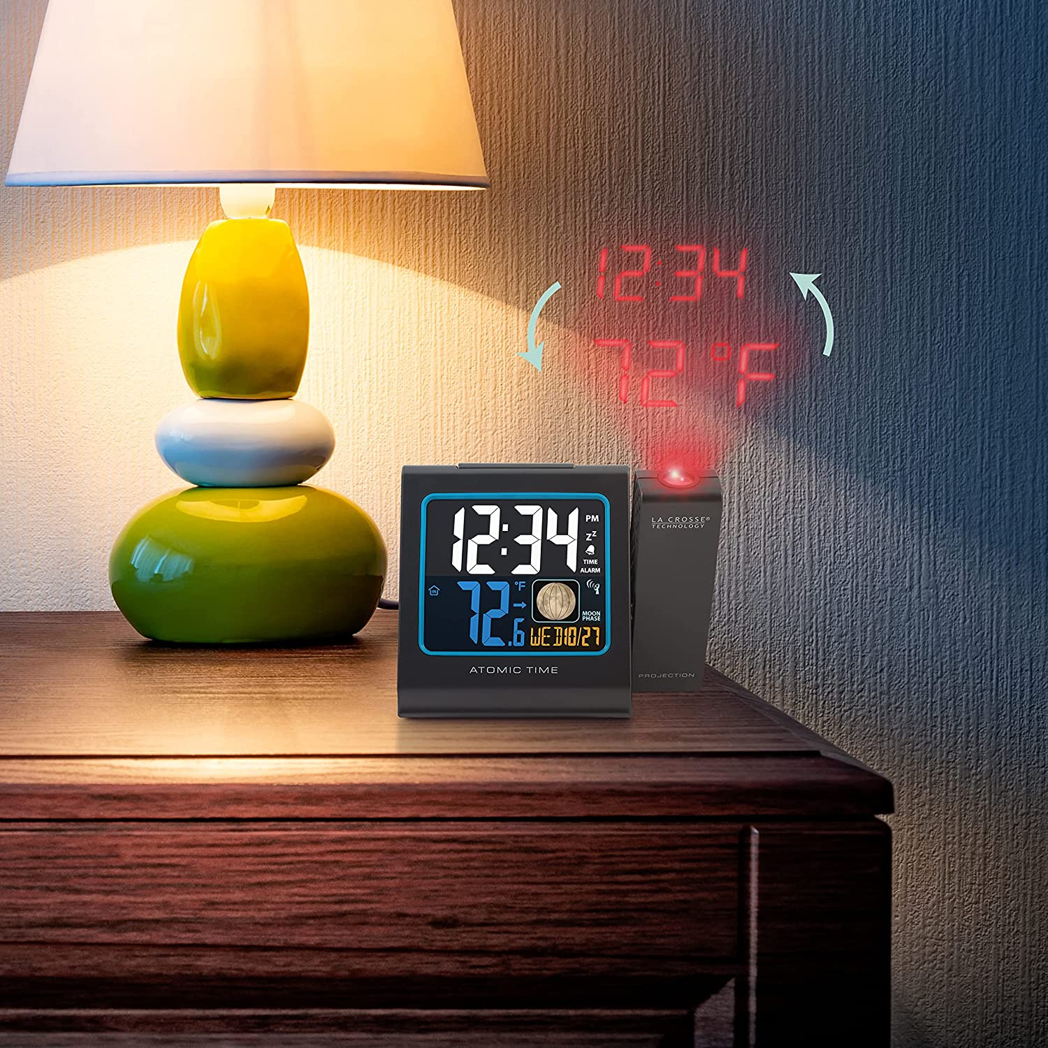La Crosse Technology 616-146A 5-Inch Color Atomic Projection Alarm Clock with Mo