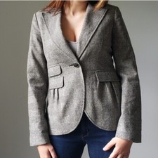 Tibi Houndstooth Check Plaid Elbow Patch Single Button Blazer Jacket M