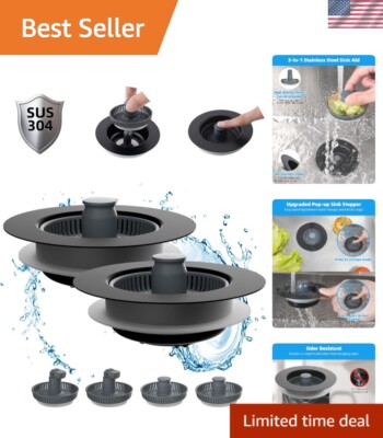 2 Pack Matte Black Stainless Steel 3-in-1 Kitchen Sink Strainer Stopper Combo