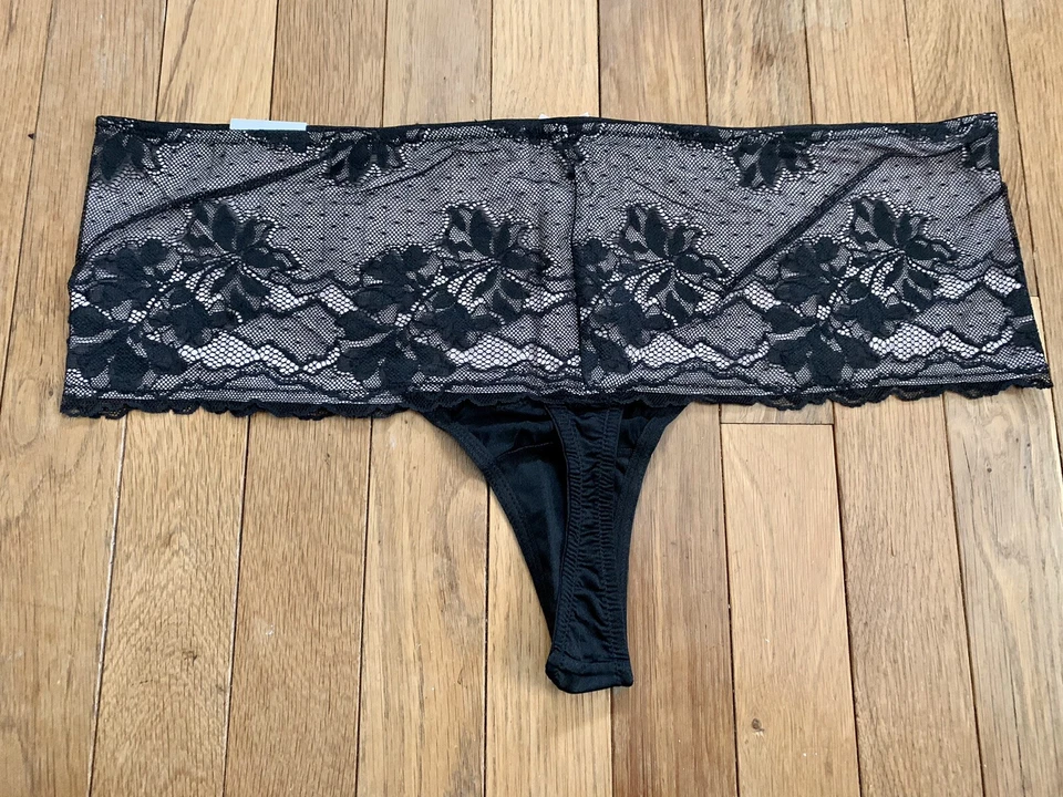 Lane Bryant плюс размер 18/20 Cacique кружева широкая сторона стринги трусики сексуальный черный цветок - Изображение 4 из 4