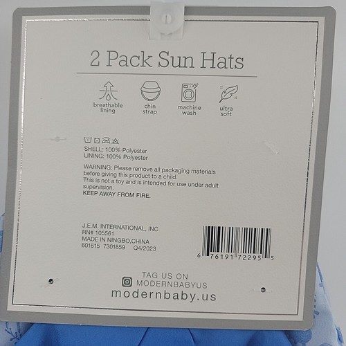2-pk Baby Toddler Sunhat Bucket Hat UPF 50 Chin Strap Size 12-18 Months Blue - Picture 3 of 3