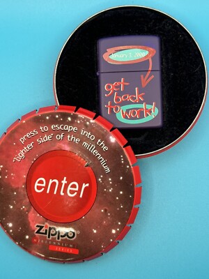 Vintage 1999 Get Back To Work Purple Matte Zippo Lighter NEW