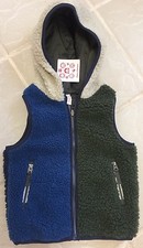 Hanna Andersson Reversible Vest Navy  Green Sherpa Hooded sz 100 3-5 yr 