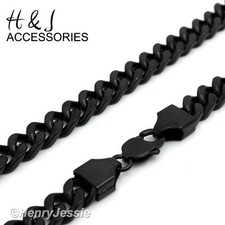 18-40"Stainless Steel WIDE 9x4mm Black Plated Cuban Curb Link Chain Necklace