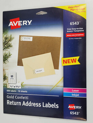 Avery 6543 Gold Confetti Address Labels 600 Count Laser/Inkjet Free Ship