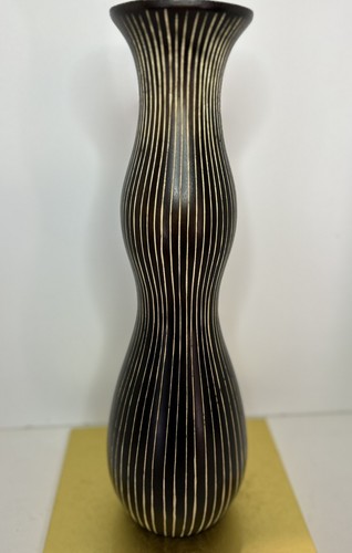 HAC Wooden Brown Earth Tone Striped Vase H-16” W 5” Style #1024 - Picture 2 of 8