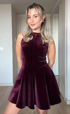 Zara Velvet Godet Dress ZW Collection Burgundy Maroon Size XS S M L  4043/185 New | eBay