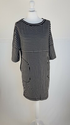 Max Studio schwarz elfenbein gestreift Tasche gerade kurzes Kleid Gr. S