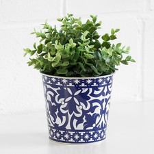 Plant Pots Esschert Design Blue and White Portuguese Style Flower Metal Pot 15cm