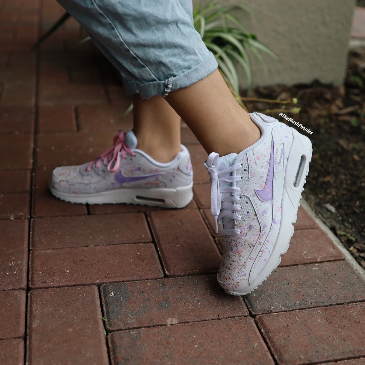 Nike Air Max 90 Light Pink Purple Gold White Custom Painted Shoes All Sizes  NWT!