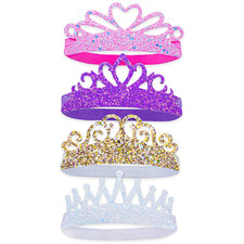 4 Glitter Tiara Headbands for Girls, Elastic Princess Crown Hair Bands for Toddl