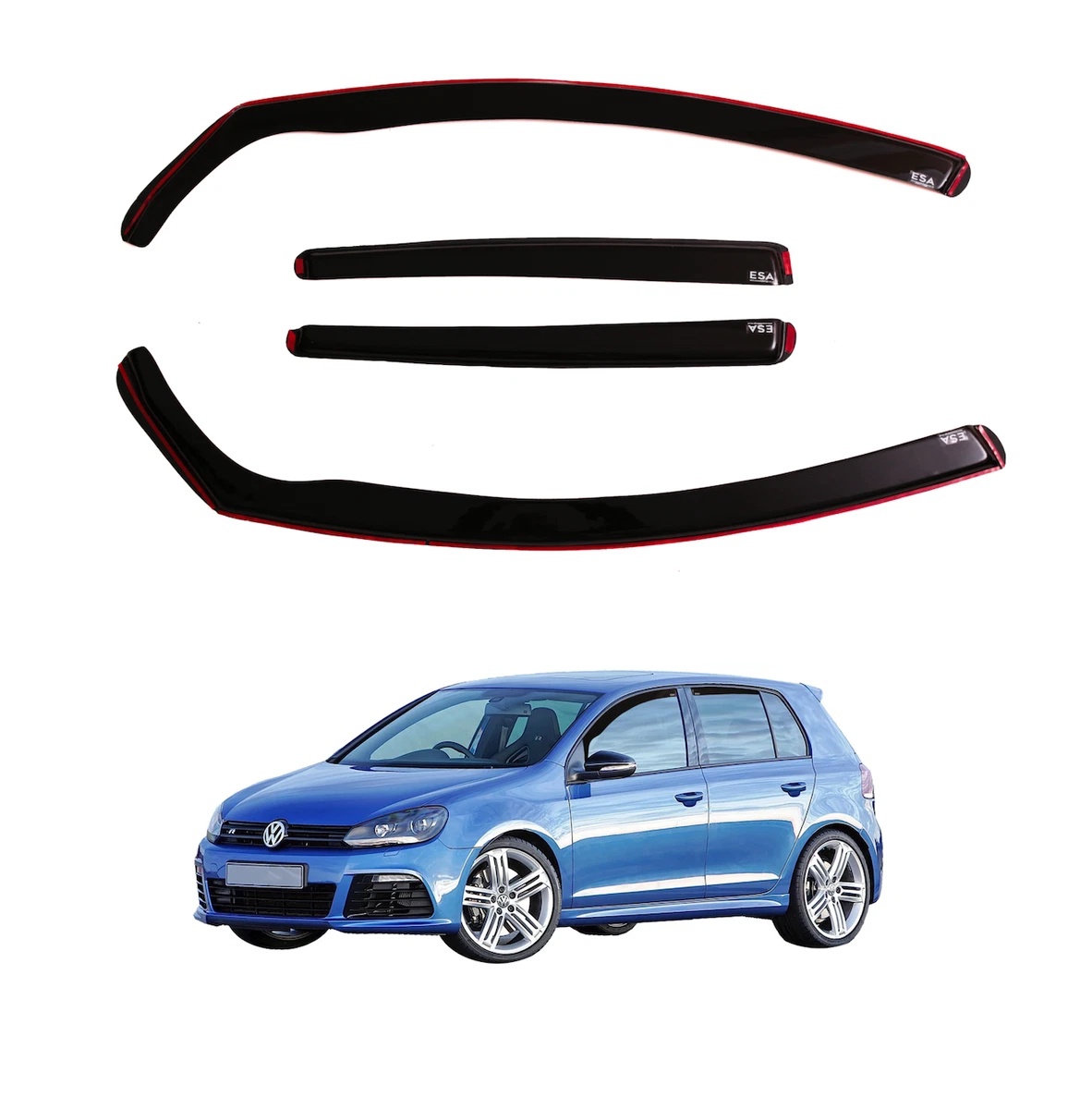 VW GOLF MK6 5 Doors Hatch Back 2008 2012 Wind Deflectors 4 Pieces Black Tinted