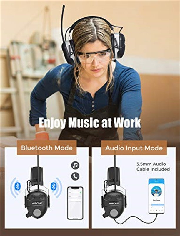 Mpow AM/FM Radio Ear Hearing Protection with Bluetooth NRR 29dB Safety ...