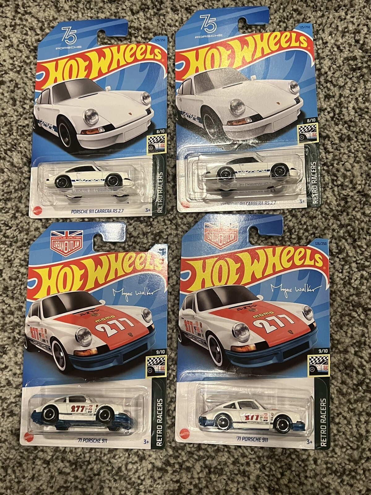 Hot Wheels Lot Of 4 Porsche 911 Carrera RS 2.7 Magnus Walker ‘71 75th Anniv 2023