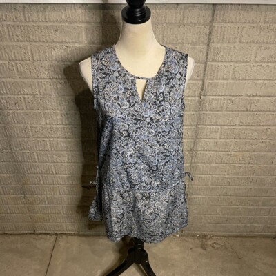 LC Lauren Conrad Blue Sleeveless Keyhole Paisley Tie Side Tank Top Size M
