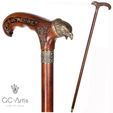 Eagle Walking Stick Cane Solid Bronze Brass Metal Staff Wooden Handle Shaft art 